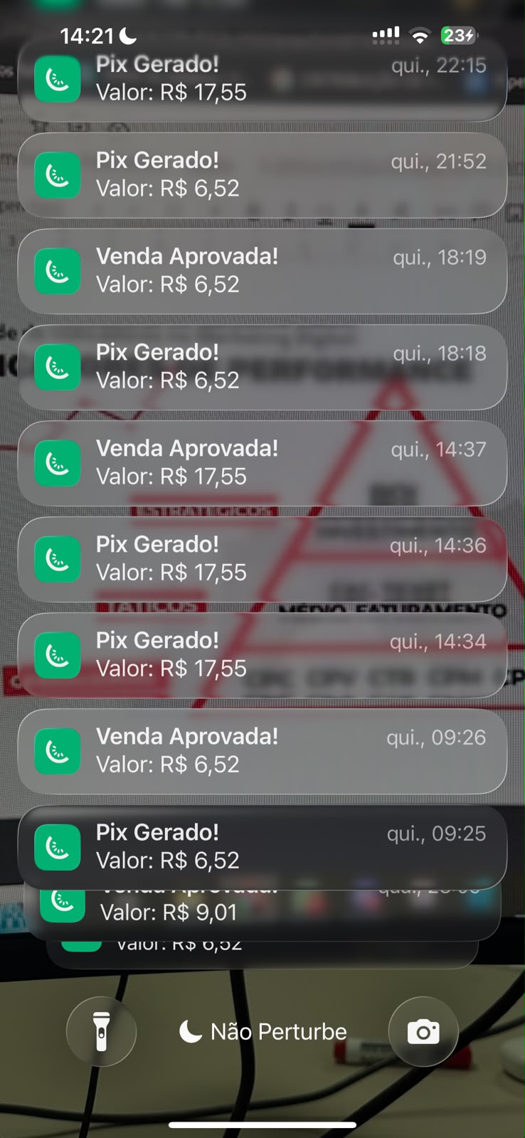 Notificações de vendas aprovadas no celular